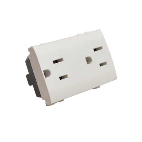 Tomacorriente duplex 2x15A+T 250V 3 módulos Living Light blanco