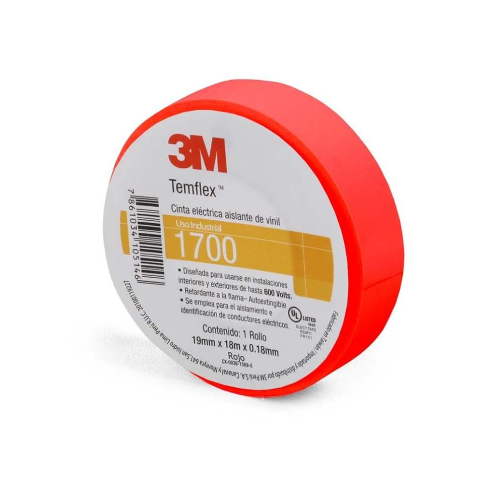 Cinta aislante vinílica Temflex 1700 3/4¨ x18mts rojo