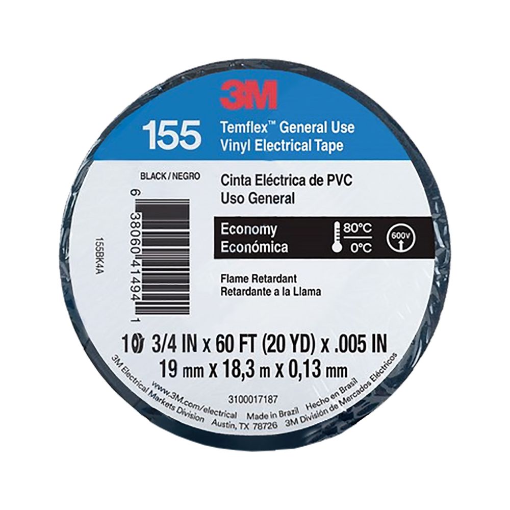 Cinta aislante vinílica Temflex 155 3/4¨ x18mts negro