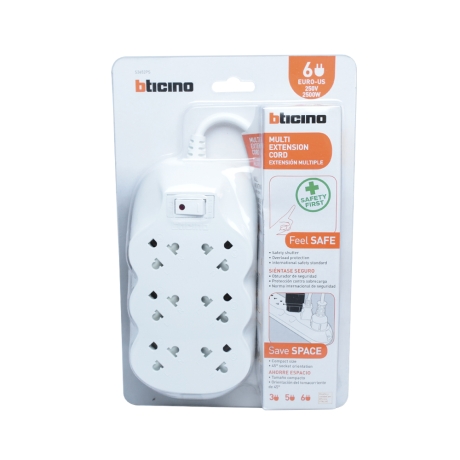 Extensión 6 tomas universal + tierra 3mts