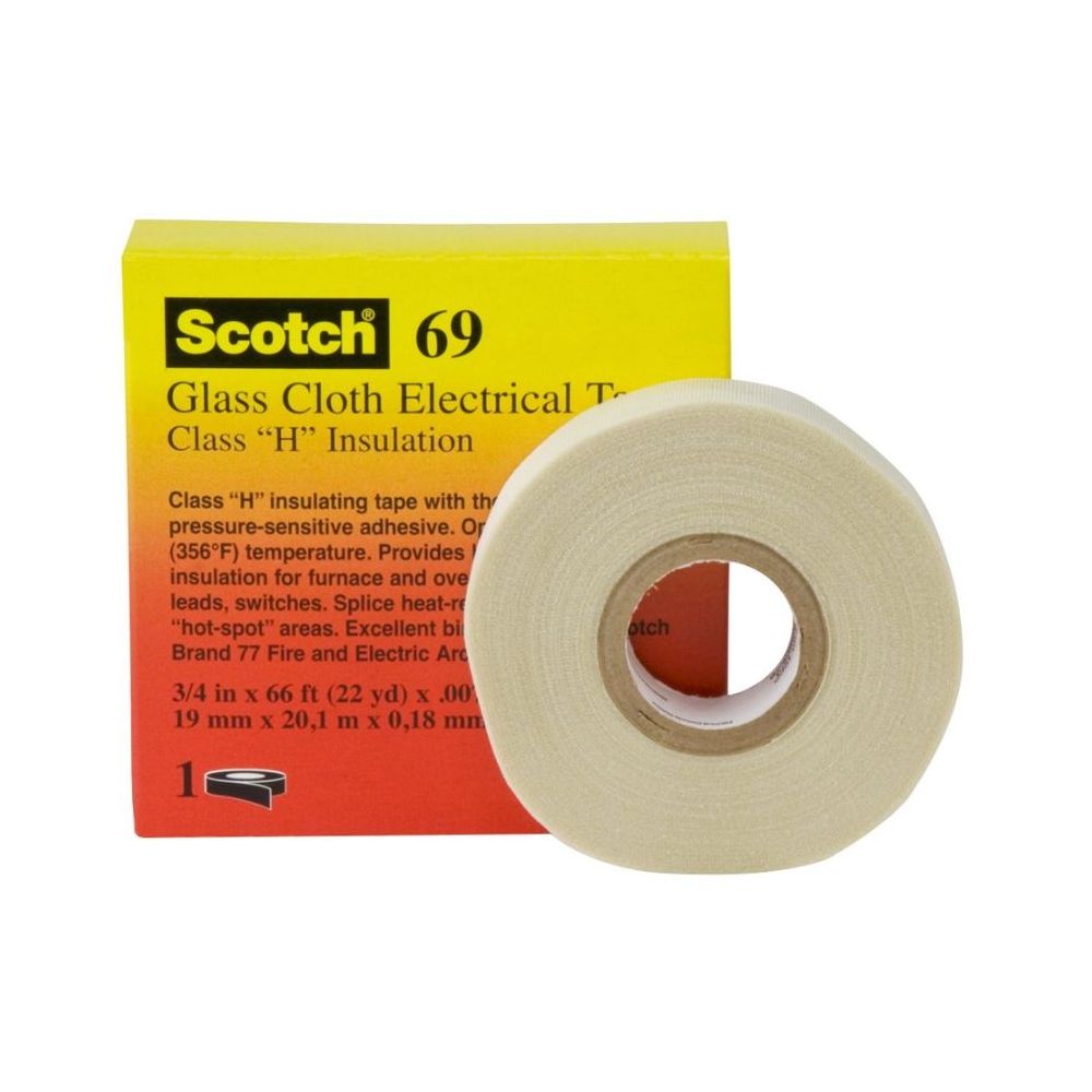 Cinta fibra de vidrio con adhesivo Scotch 69 3/4" x20m 180°C