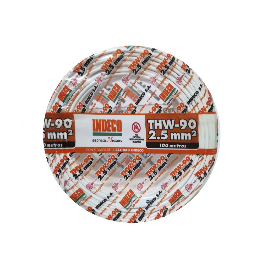 Cable THW 2.5mm2, 750V aislamiento PVC blanco, clase 2, x rollo