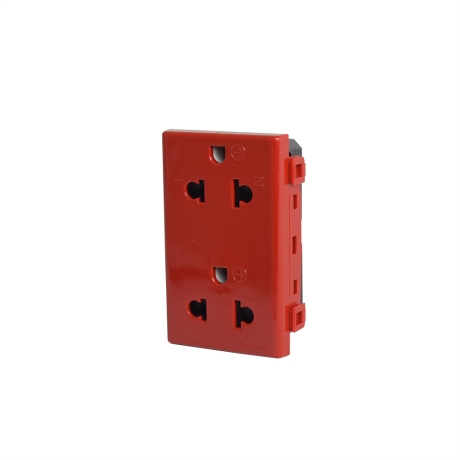 Tomacorriente universal doble 2x16A+T 3 mód rojo Matix