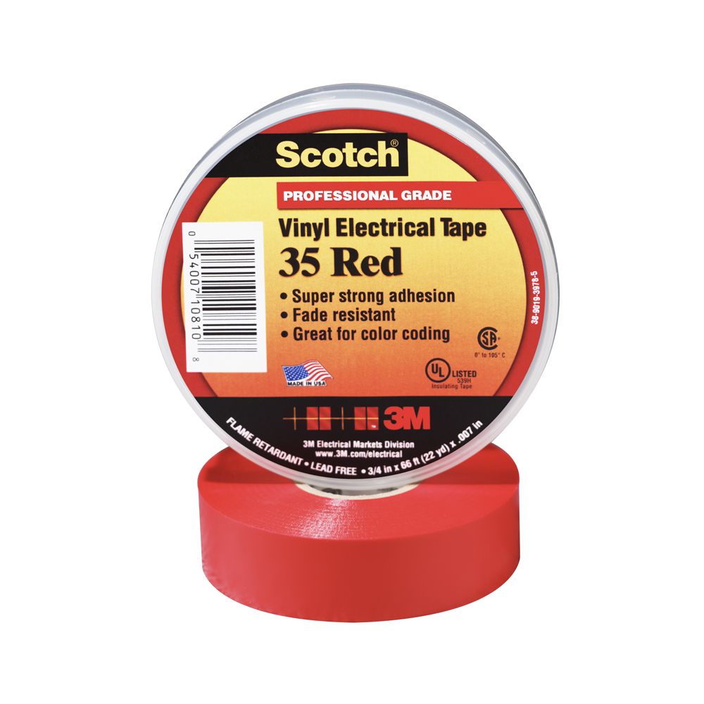 Cinta aislante vinílica Scotch 35 3/4¨ x20mts rojo