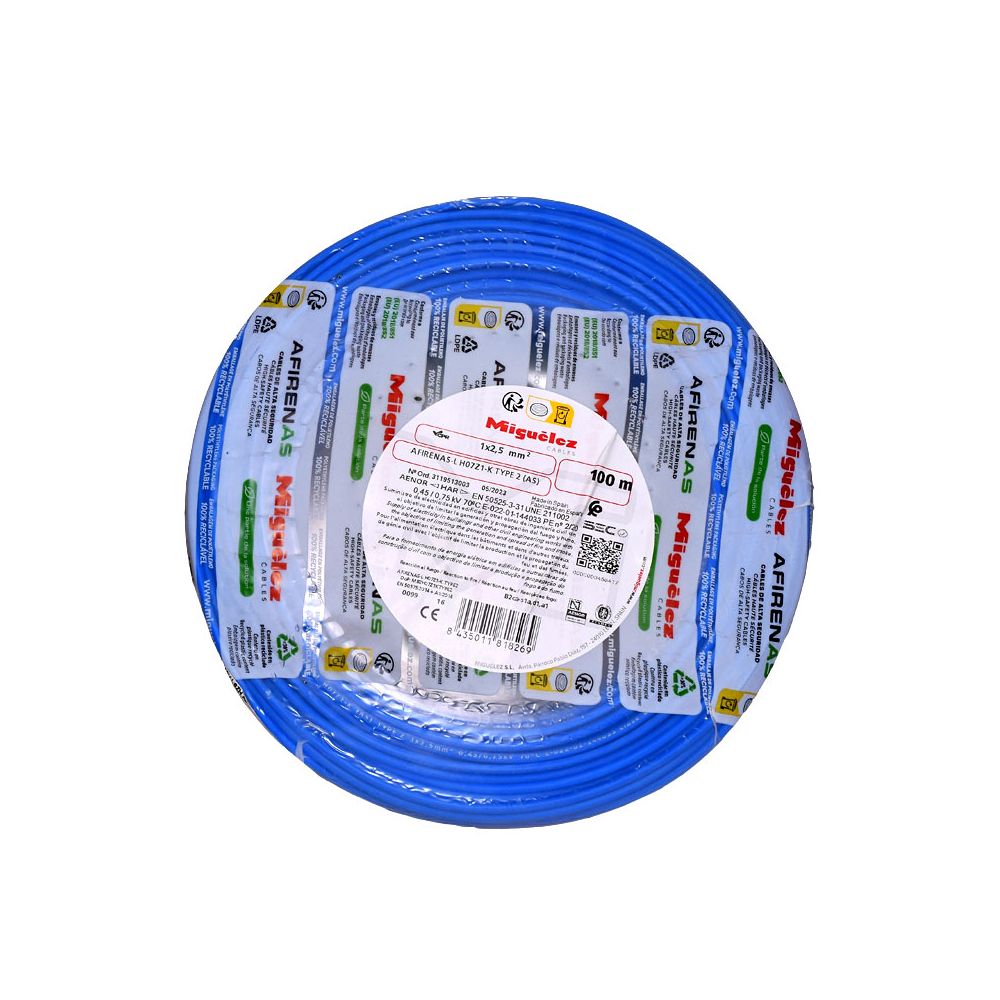 Cable H07Z1-K 4mm2, 450/750V libre de halógeno azul, clase 5, x rollo