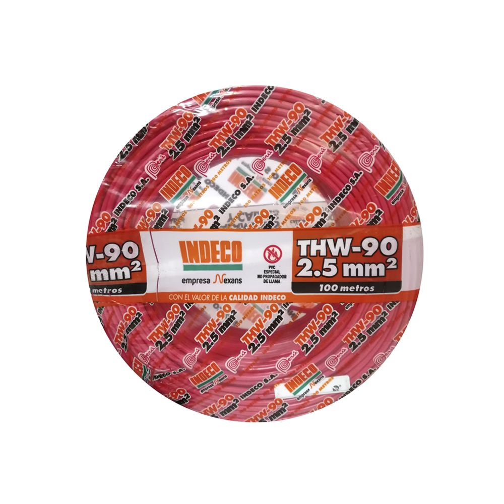 Cable THW 2.5mm2, 750V aislamiento PVC rojo, clase 2, x rollo