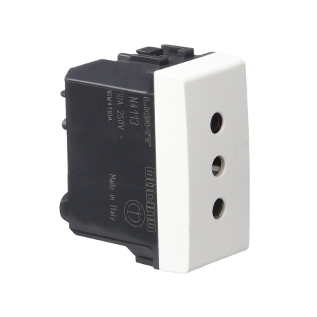 Tomacorriente 2X10A+T 250V espiga redonda alvéolos protegidos