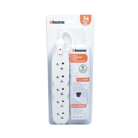 Extensión 5 tomas universal + tierra 3mts
